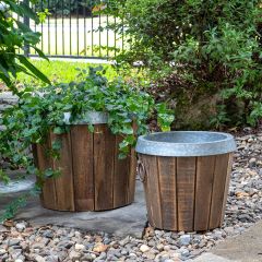 Galvanized Lined Picket Wood Planter Set of 2