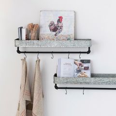 Galvanized Metal Shelf With Hooks Set of 2