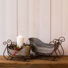 Galvanized Tabletop Sleigh Planter Set of 2