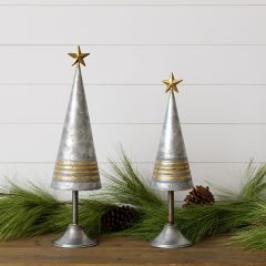 Galvanized Trees With Gold Star Topper Set of 2