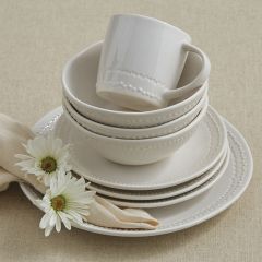 White Beaded Edge Ceramic Dinnerware Mug Set of 4