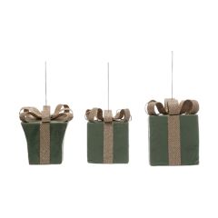 Gift Box With Glitter Bow Ornament Set of 3
