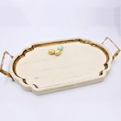 Gilded White Wood and Metal Tray With Handles