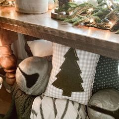 Gingham Check Christmas Tree Accent Pillow
