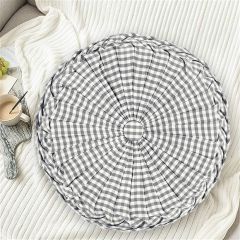Gingham Check Pleated Decorative Pillow Grey