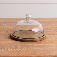Glass Cloche With Round Wood Base 5.75 Inch