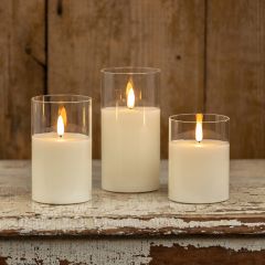 Glass Cylinder Flameless Candle Off White