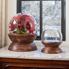 Glass Globe Cloche on Wooden Pedestal Base
