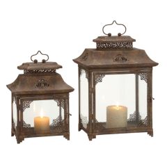 Glass Panel Candle Lantern Set of 2