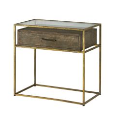 Glass Top Metal End Table With Drawer