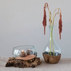 Glass Vase With Teakwood Base