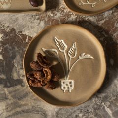Glazed Botanical Ceramic Plate Round
