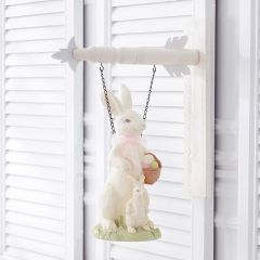 Glitter Bunny With Basket Sign and Holder Set