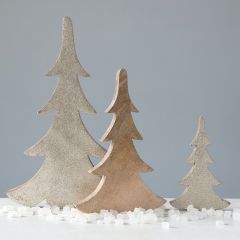 Glittered Carved Wood Christmas Trees Set of 3