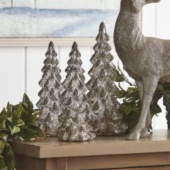 Glittered Glass Tabletop Christmas Trees Set of 2