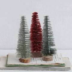 Glittered Holiday Bottlebrush Tree Set of 3