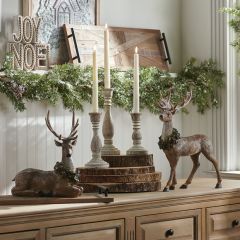 Glittered Standing and Sitting Deer with Wreath