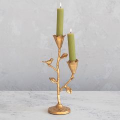 Gold Finish Flowers and Bird Taper Holder