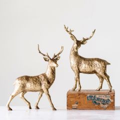 Gold Finish Standing Deer Figurine Set of 2