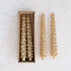 Gold Tree Shaped Taper Candle Set of 2