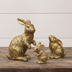 Golden Bunny Figurine Set of 3