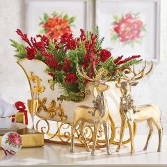 Golden Deer Figurine with Bow Set of 2
