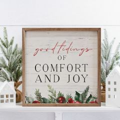 Good Tidings Of Comfort And Joy Greenery Whitewash Framed Sign
