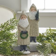 Gorgeous Glittered Holiday Santa Figurines Set of 2