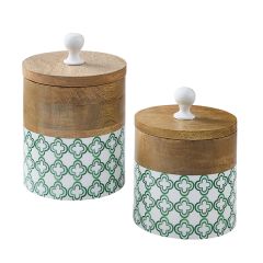 Gorgeous Green Pattern Lidded Canisters Set of 2