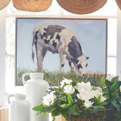 Grazing Dairy Cow Framed Canvas Wall Art