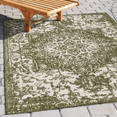 Green and Ivory Center Florette Area Rug
