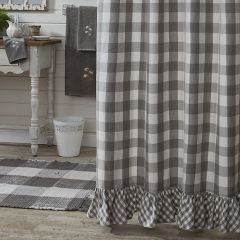 Grey Check Ruffled Shower Curtain