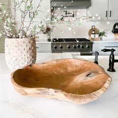 Hand Carved Teak Wood Display Bowl