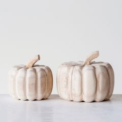 Hand Carved Wood Decorative Pumpkin