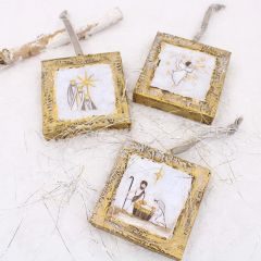 Hand Painted Nativity Canvas Ornament Set of 3
