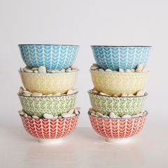 Hand Painted Patterned Stoneware Bowls Set of 4