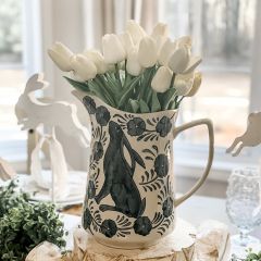 Hand Painted Rabbit And Flowers Pitcher
