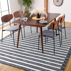 Hand Woven Striped Black/Ivory Area Rug