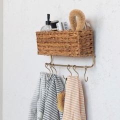 Hand Woven Wall Basket With Hooks