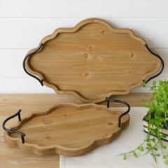 Handled Arabesque Wooden Trays Set of 2