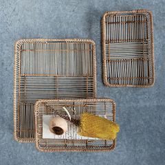 Handled Rattan Nesting Trays Set of 3