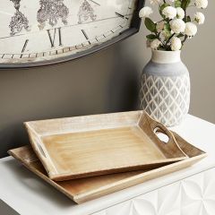 Handled Wood Serving Trays Set of 2