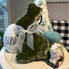 Handmade Green Velvet Bunny Pillow with Bow