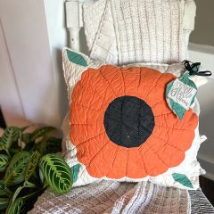 Handmade Quilted Poppy Pillow Cover