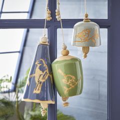 Hanging Stoneware Bird Bell Set of 3