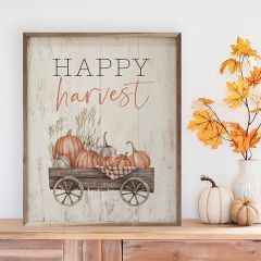 Happy Harvest Wagon Whitewash Framed Sign