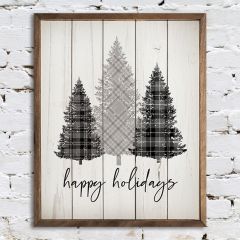 Happy Holidays Plaid Trees Wall Art