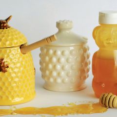 Hobnail Style Honey Jar With Wood Dipper