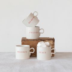 Holiday Word Stoneware Mug Set of 4