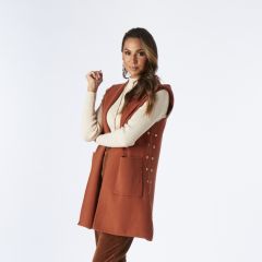 Hooded Knit Layering Vest Rust